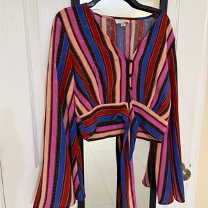 Top Shop Colorful Striped Bell Sleeve Top US size 8